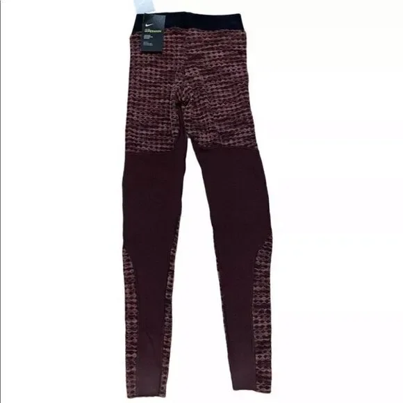 Nike Pro Hyperwarm Training Leggings 933305‎ 652 Burgundy Knit Shorts Spring Gym - Picture 11 of 12